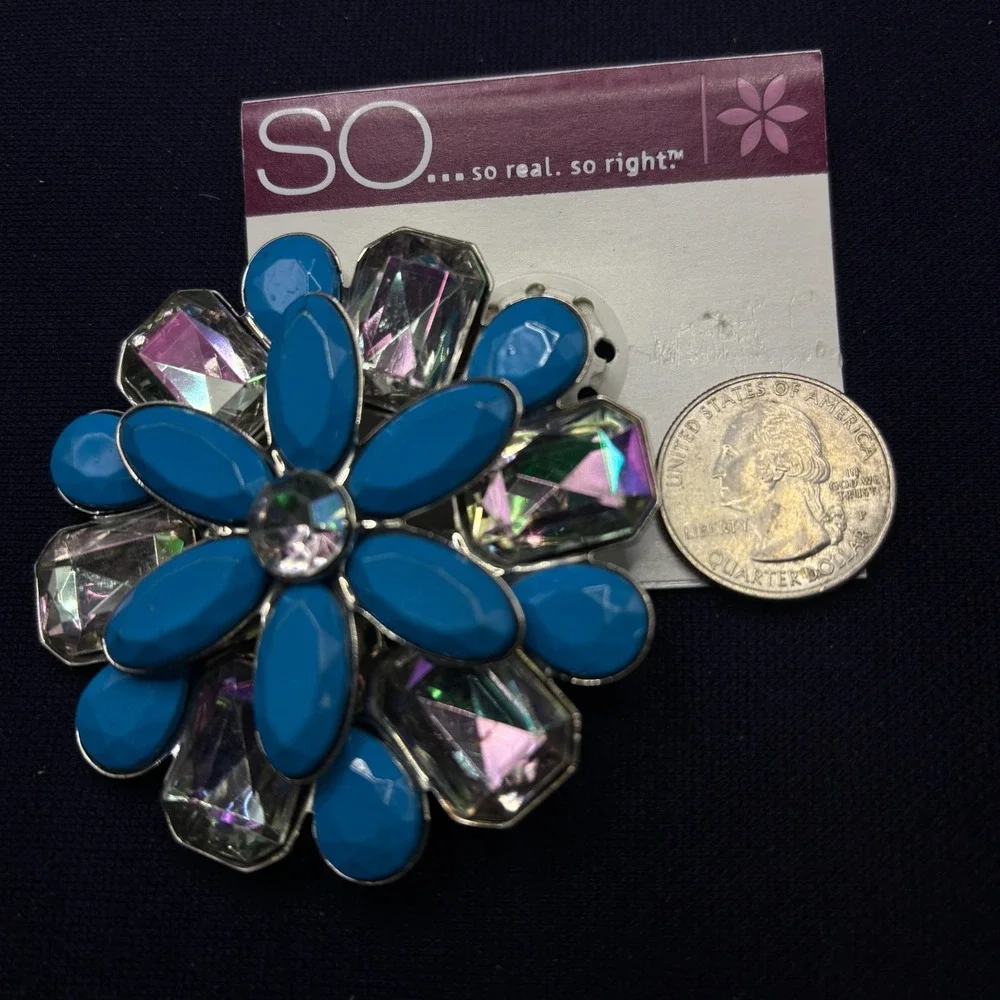 SO‎ Blue Clear Stones Brooch Pin Back Clasp